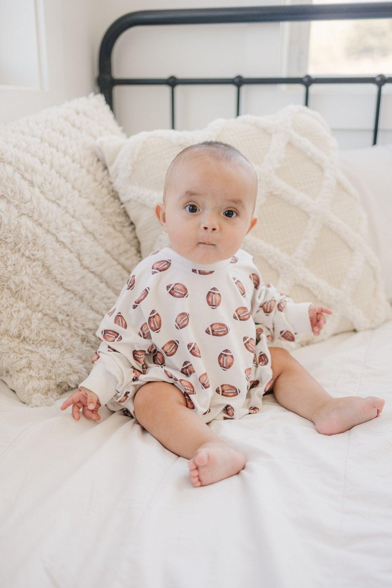 Football Print Bamboo Bubble Romper - Little Joy Co.