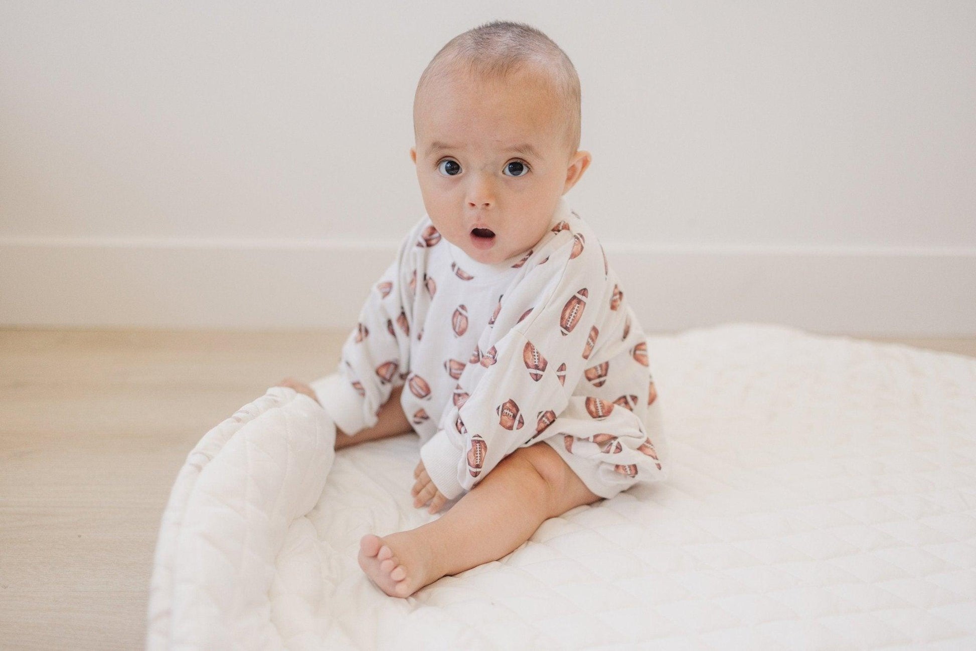 Football Print Bamboo Bubble Romper - Little Joy Co.