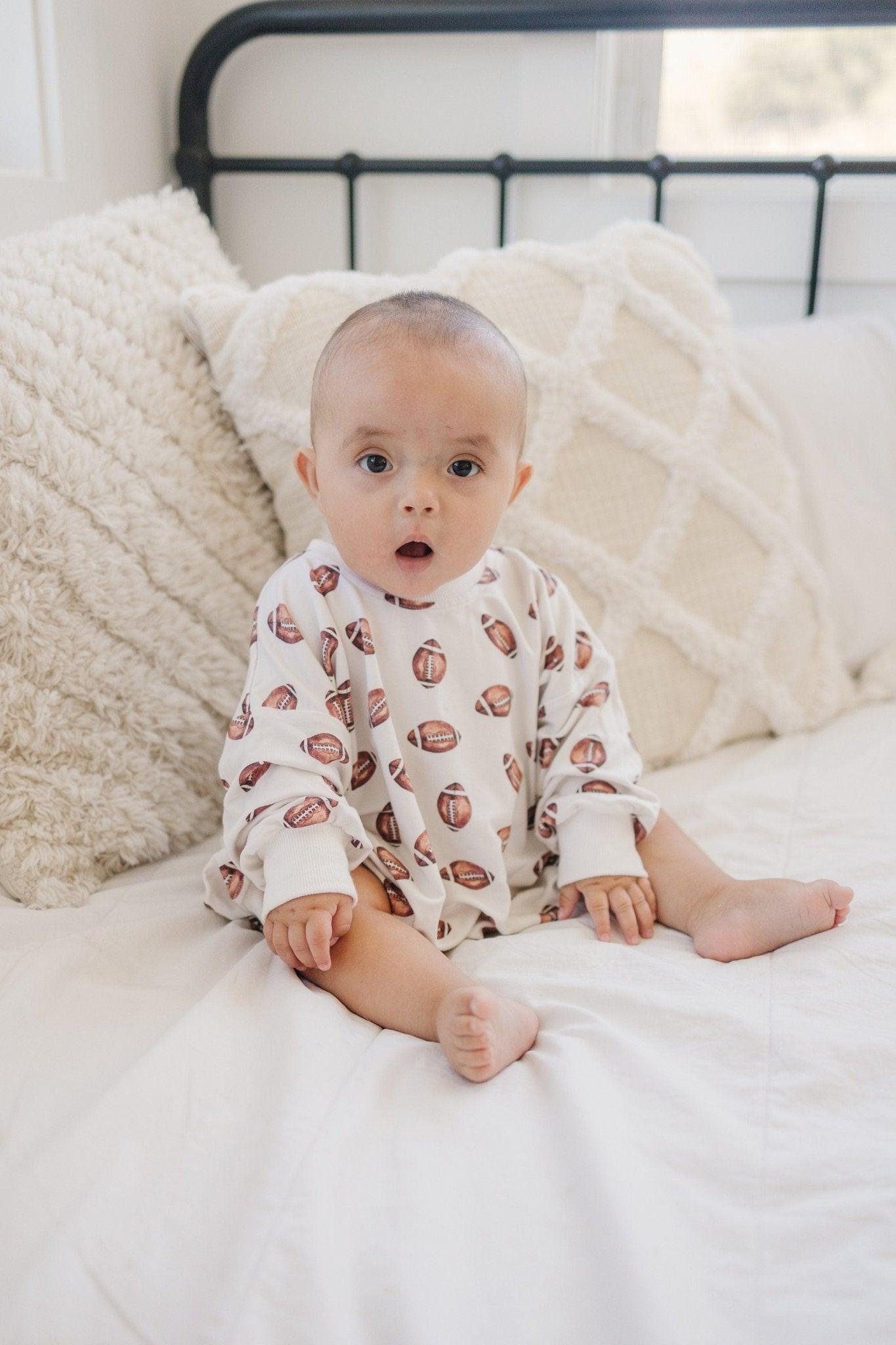 Football Print Bamboo Bubble Romper - Little Joy Co.