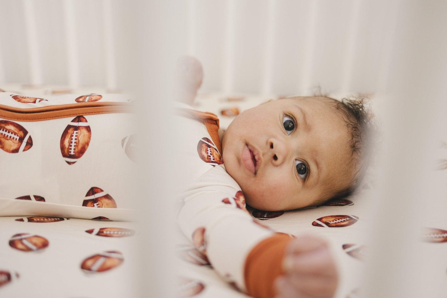 Football Print Bamboo Crib Sheet - Little Joy Co.