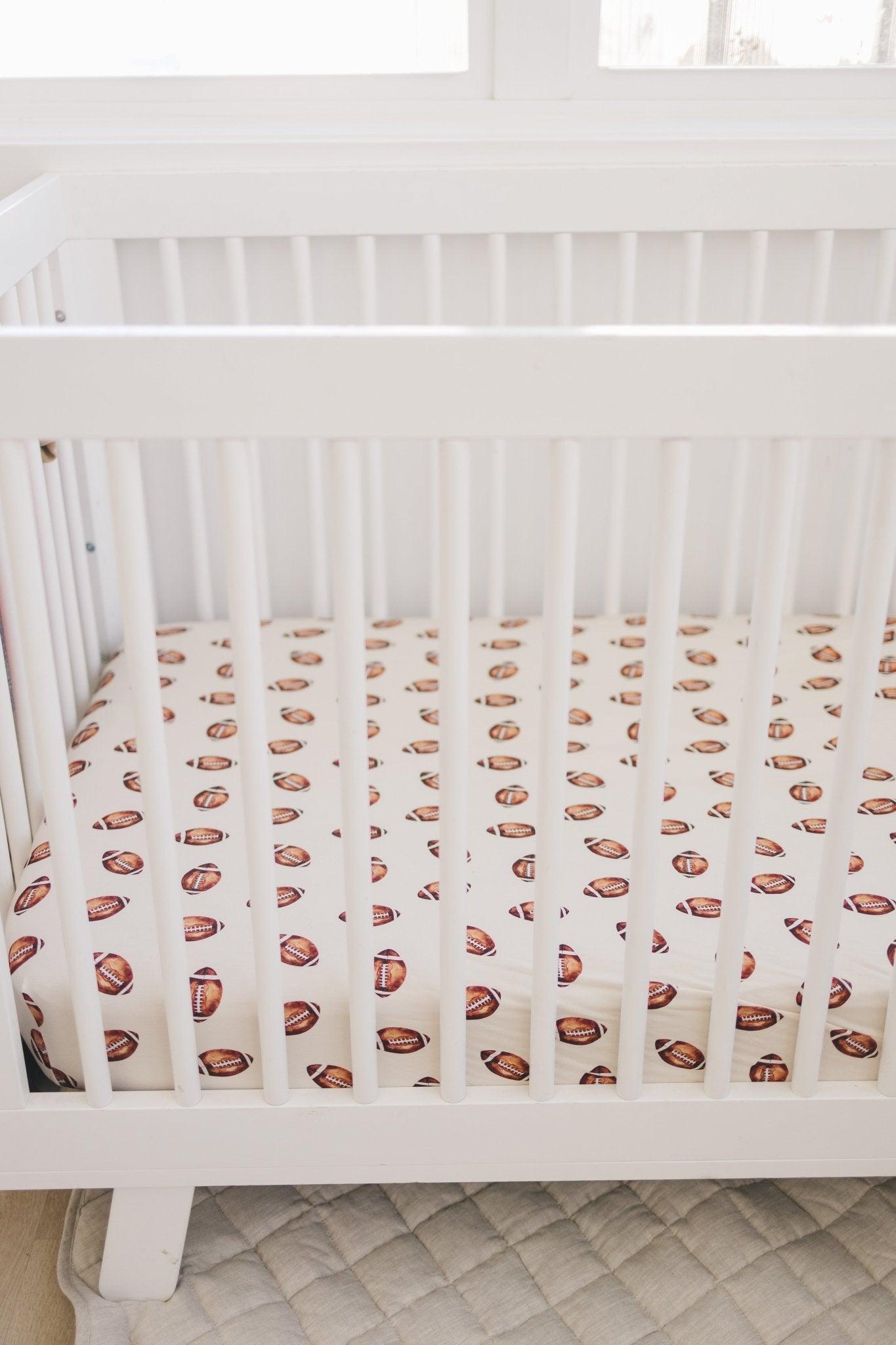 Football Print Bamboo Crib Sheet - Little Joy Co.