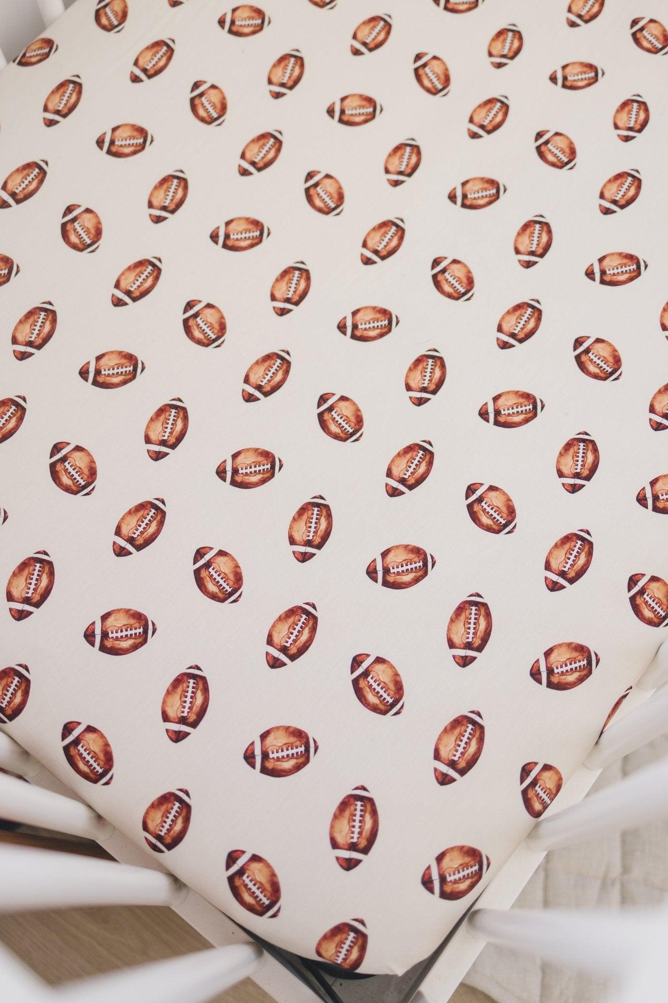 Football Print Bamboo Crib Sheet - Little Joy Co.