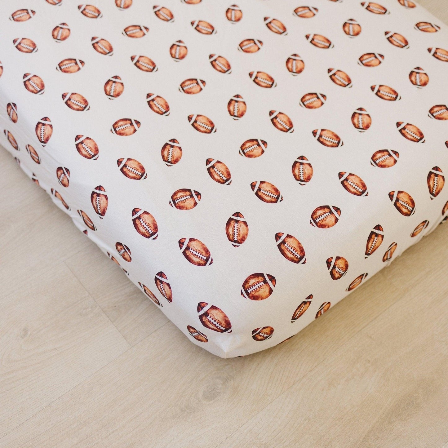 Football Print Bamboo Crib Sheet - Little Joy Co.