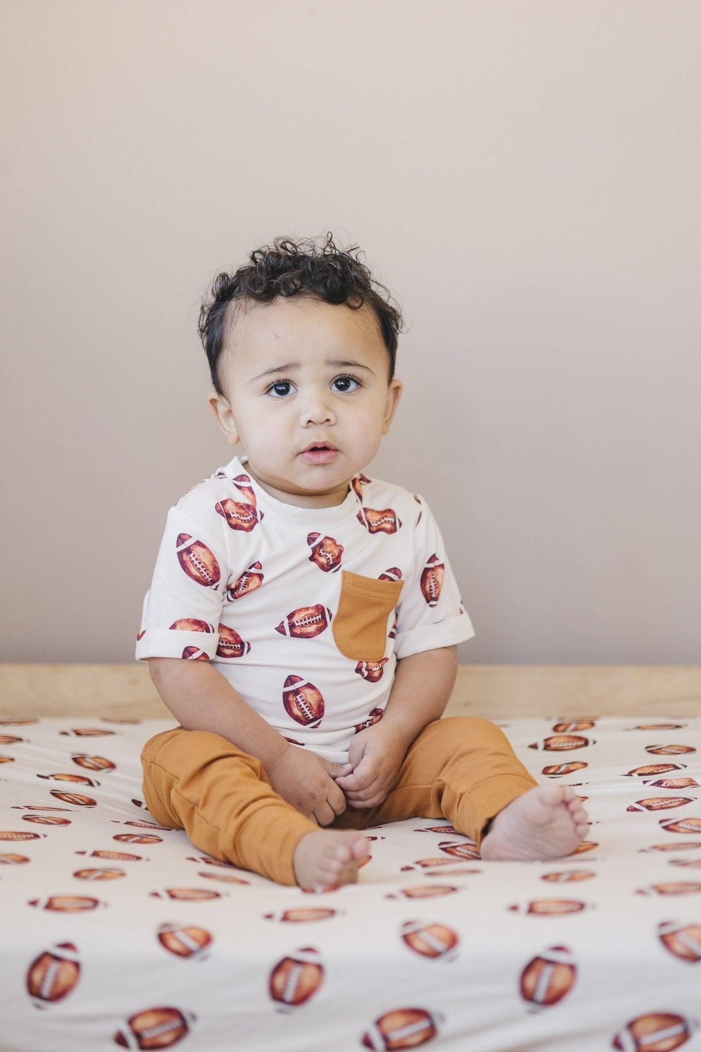 Football Print Bamboo Crib Sheet - Little Joy Co.