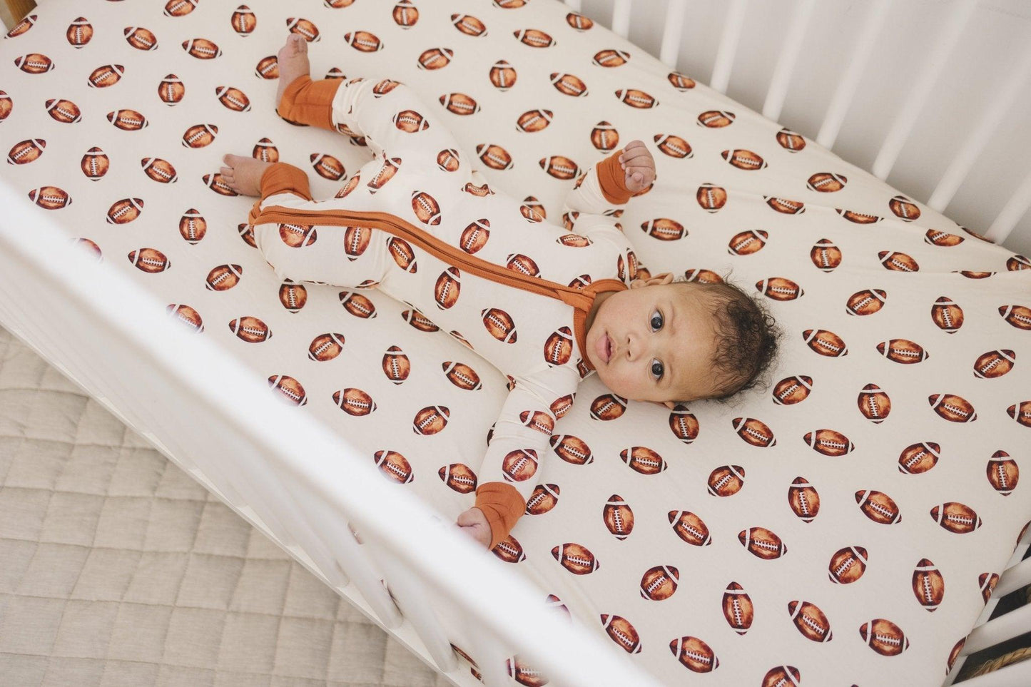 Football Print Bamboo Crib Sheet - Little Joy Co.