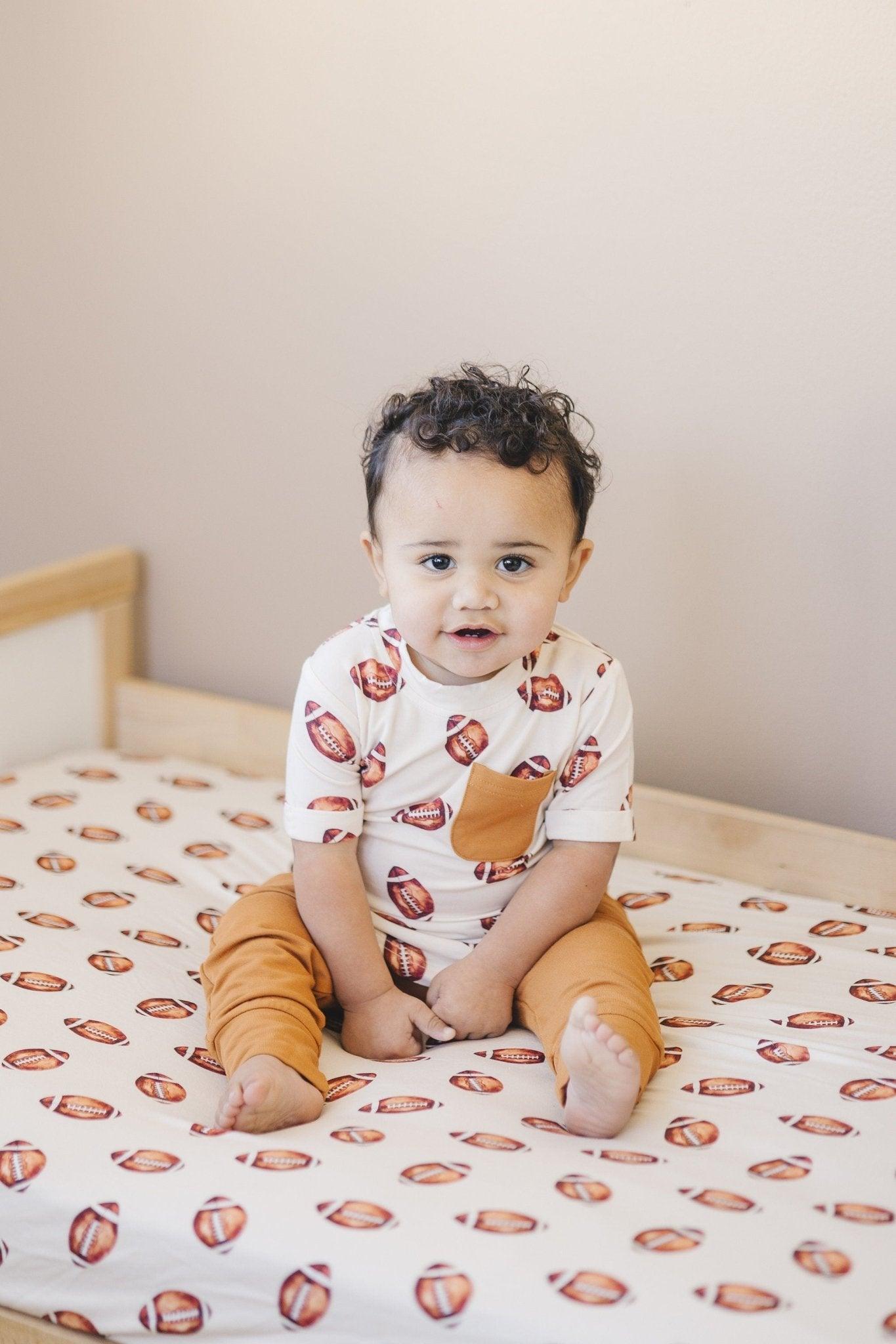 Football Print Bamboo Crib Sheet - Little Joy Co.