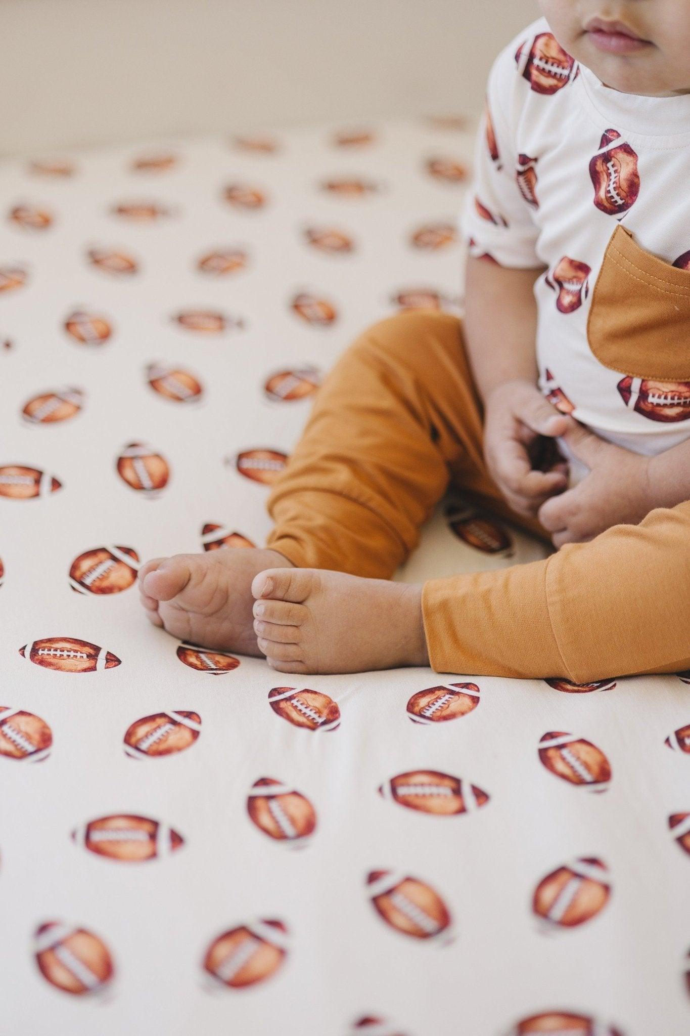 Football Print Bamboo Crib Sheet - Little Joy Co.