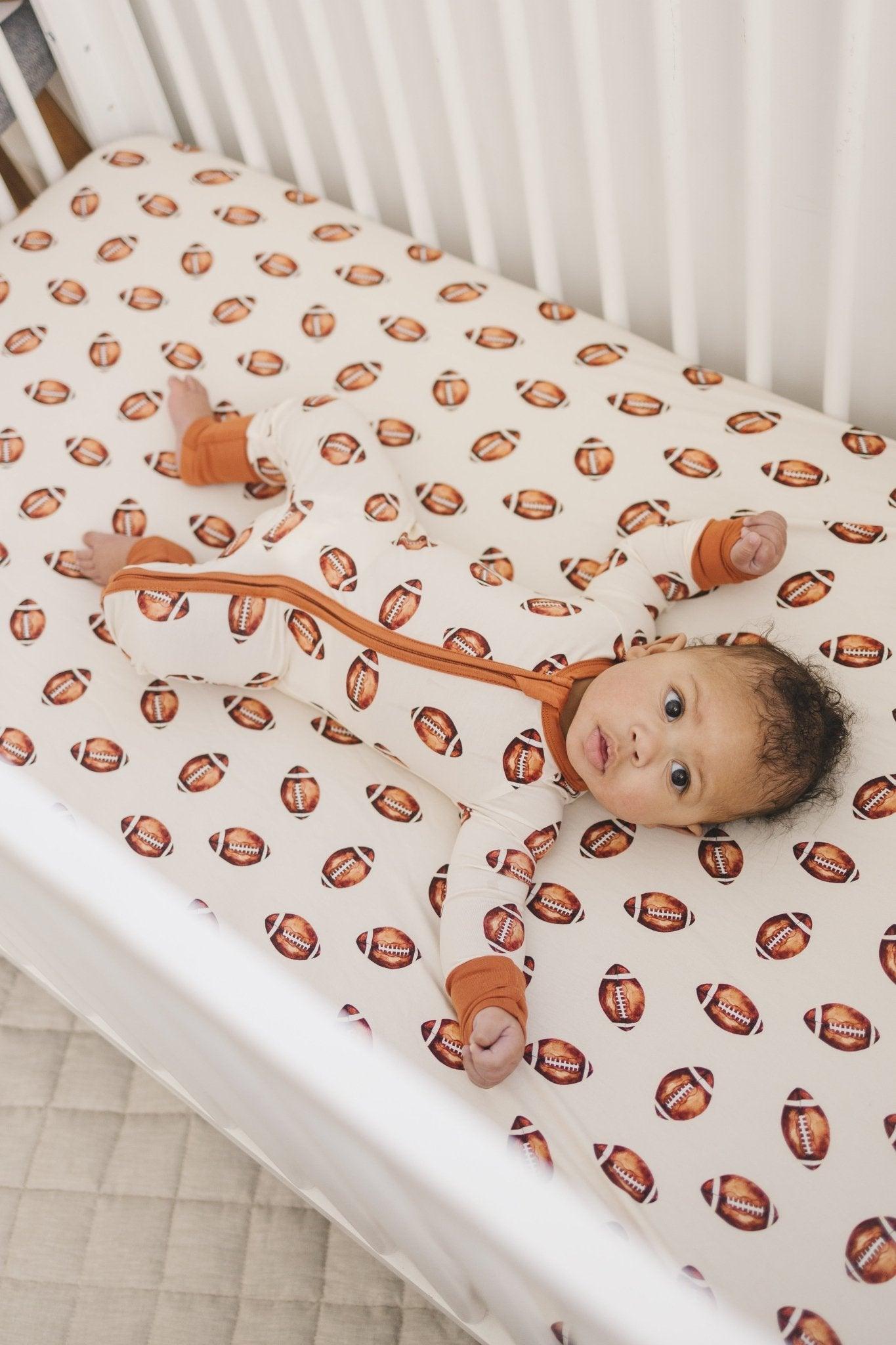 Football Print Bamboo Crib Sheet - Little Joy Co.