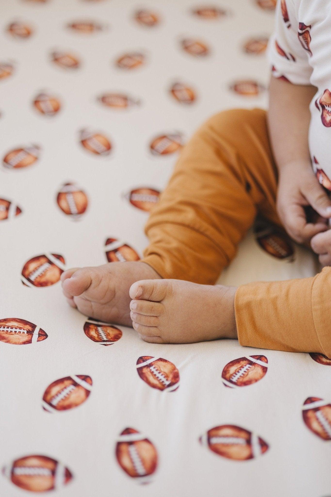 Football Print Bamboo Crib Sheet - Little Joy Co.