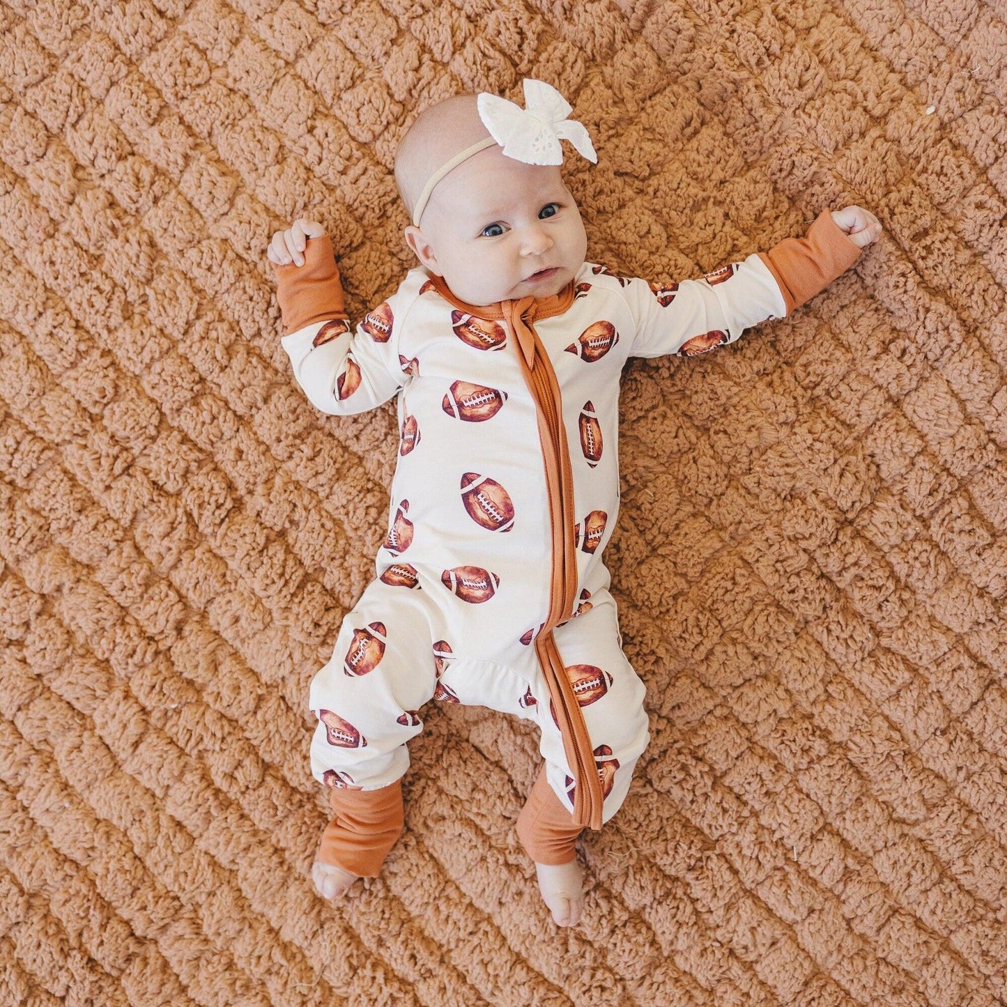 Football Print Bamboo Zippy Romper - Little Joy Co.