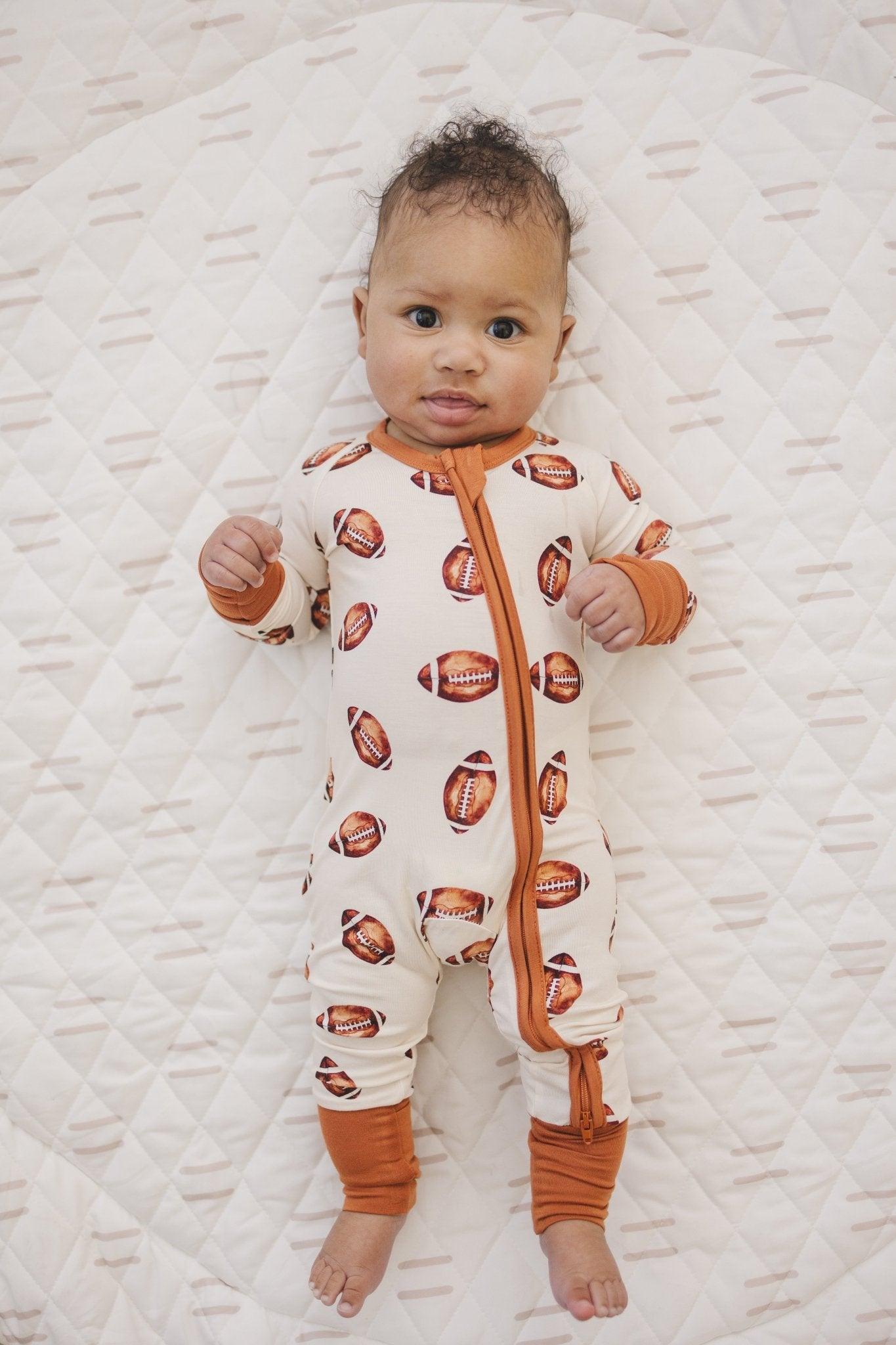 Football Print Bamboo Zippy Romper - Little Joy Co.