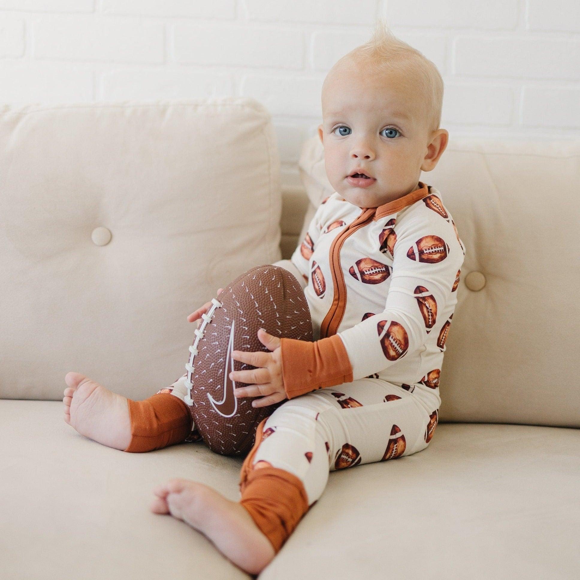 Football Print Bamboo Zippy Romper - Little Joy Co.