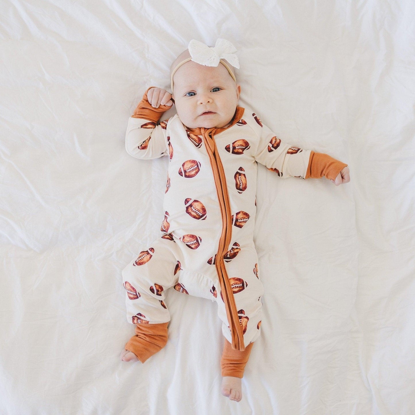 Football Print Bamboo Zippy Romper - Little Joy Co.