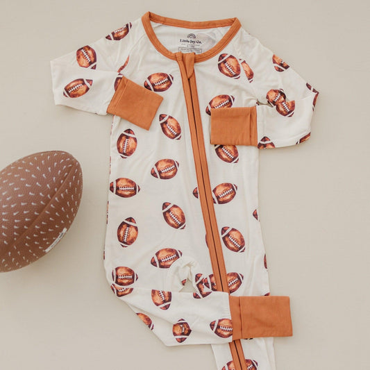 Football Print Bamboo Zippy Romper - Little Joy Co.