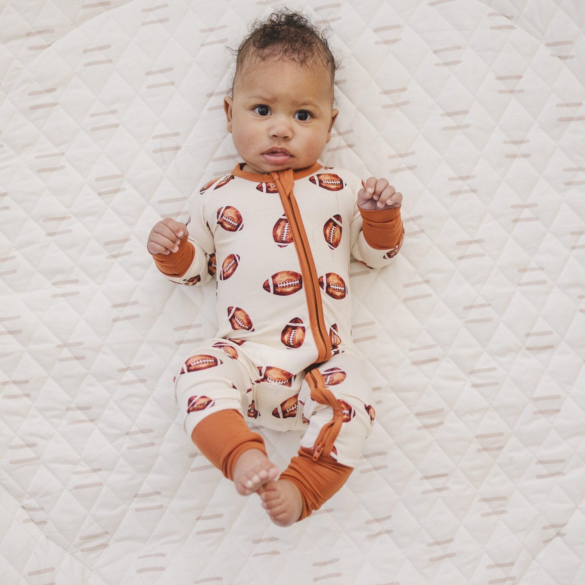 Football Print Bamboo Zippy Romper - Little Joy Co.