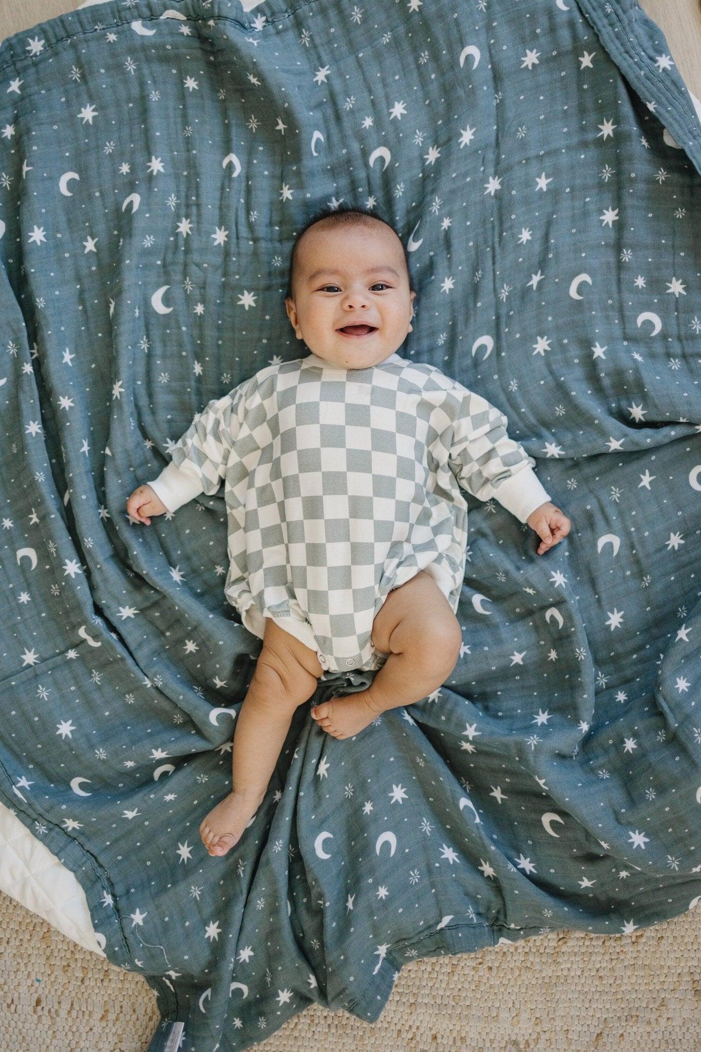 Gray Checkered Bamboo Bubble Romper - Little Joy Co.