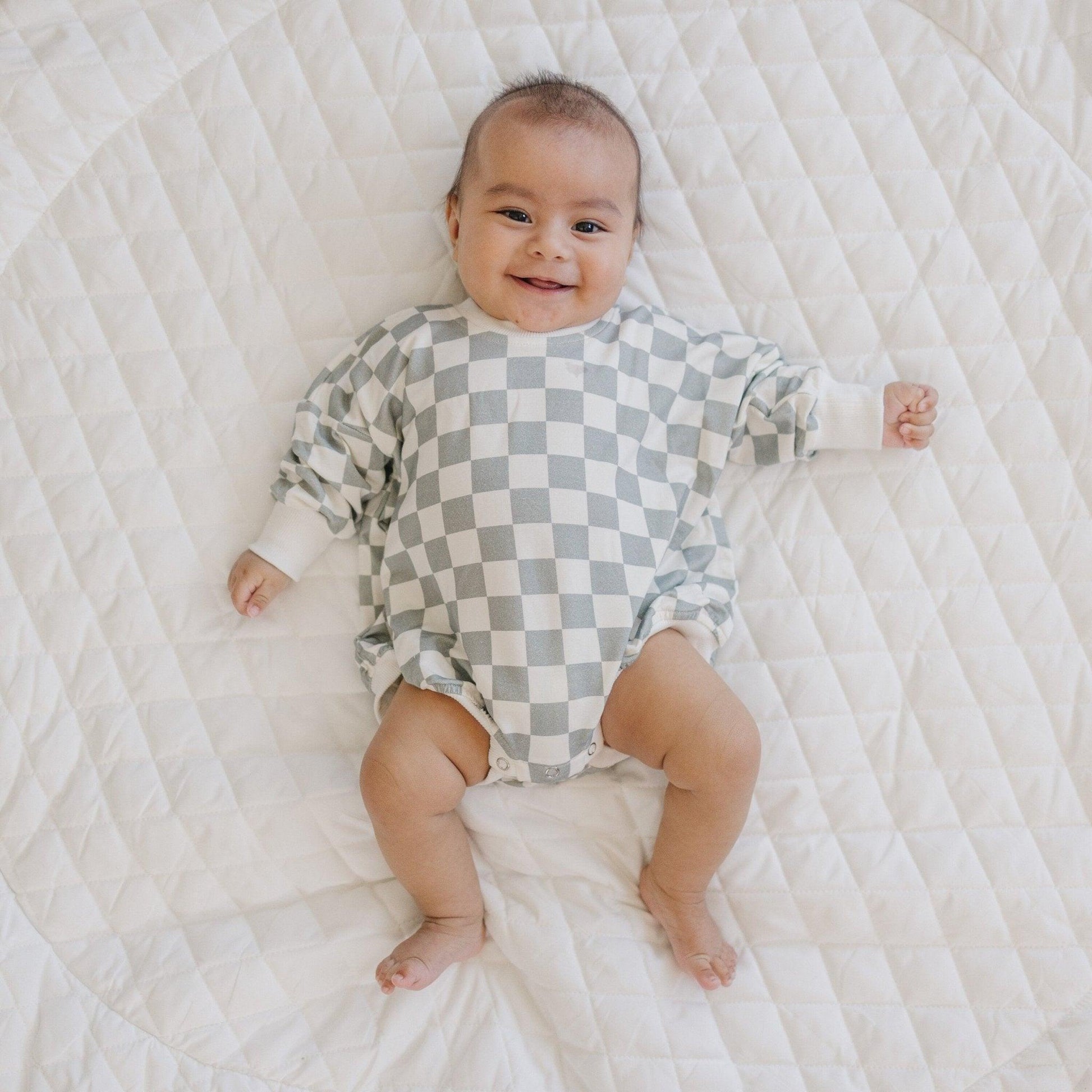 Gray Checkered Bamboo Bubble Romper - Little Joy Co.