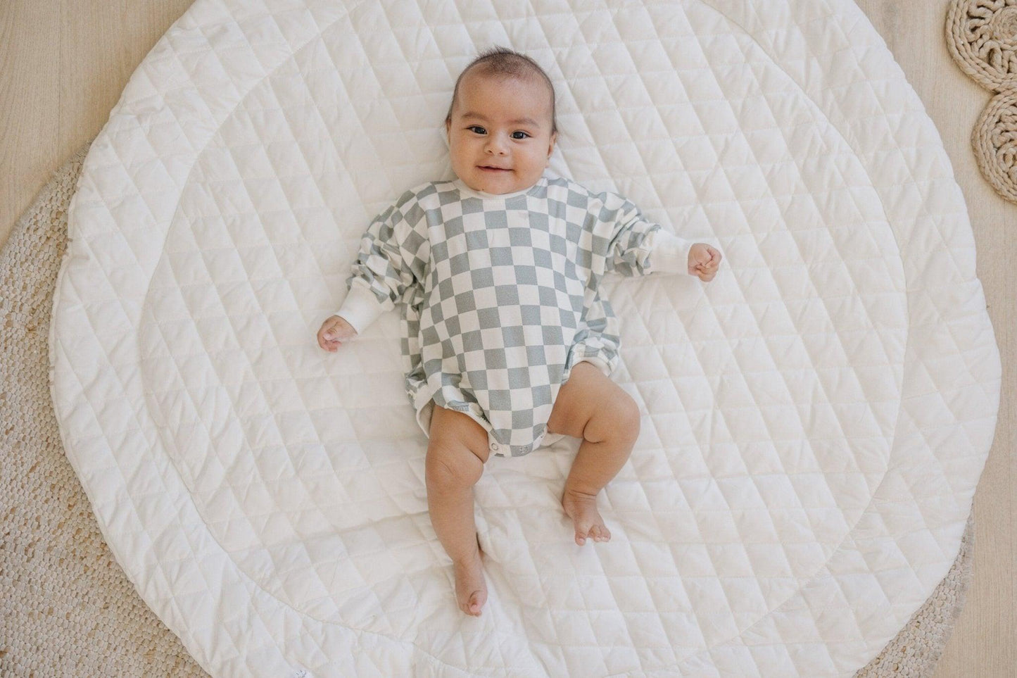 Gray Checkered Bamboo Bubble Romper - Little Joy Co.