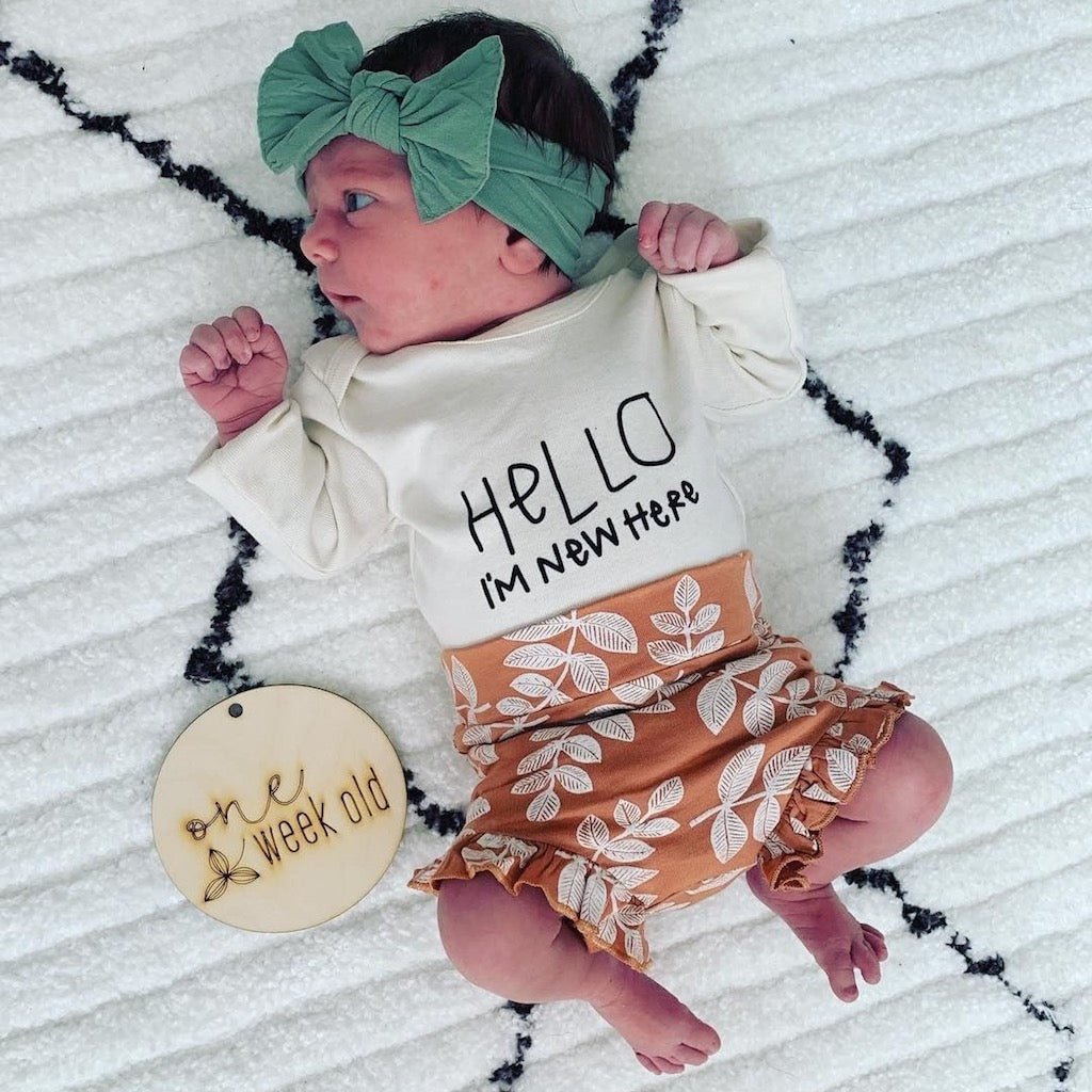 Hello I'm New Here - Long Sleeve Organic Baby Bodysuit