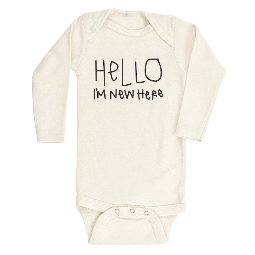 Hello I'm New Here - Long Sleeve Organic Baby Bodysuit