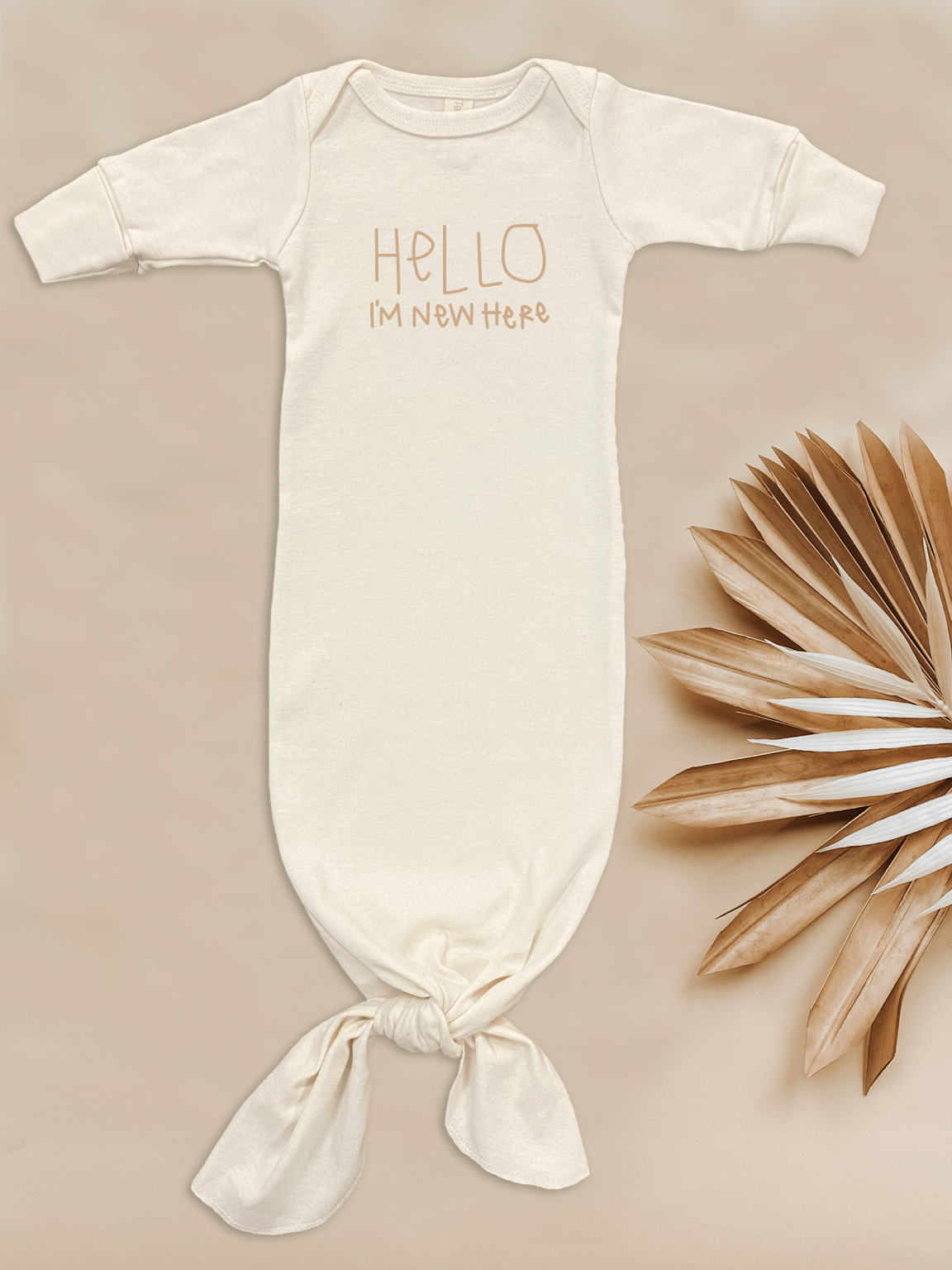 Hello Im New Here - Organic Infant Gown - Clay