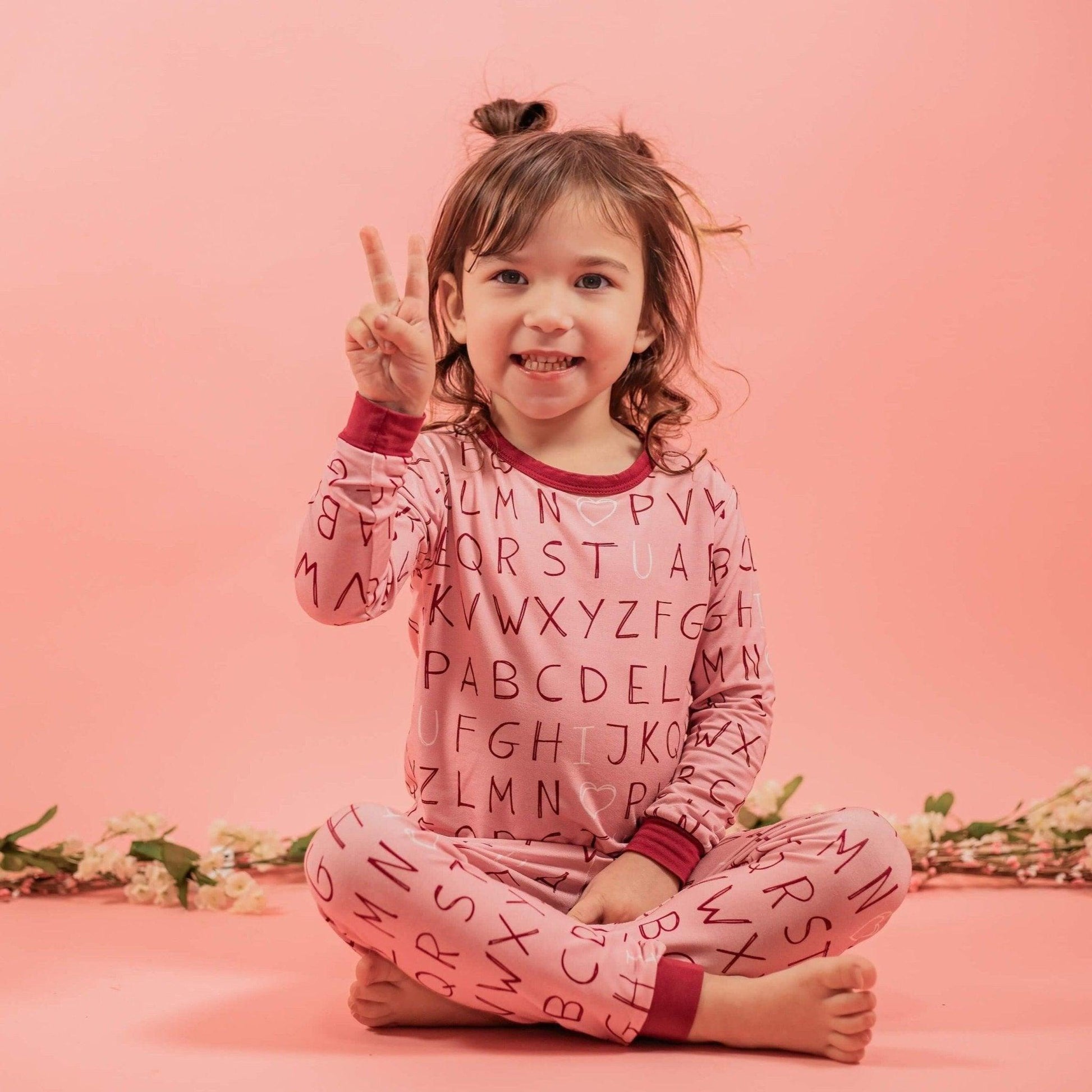 I <3 U ABC 2pc Bamboo Pajama Set - Berry - Little Joy Co.