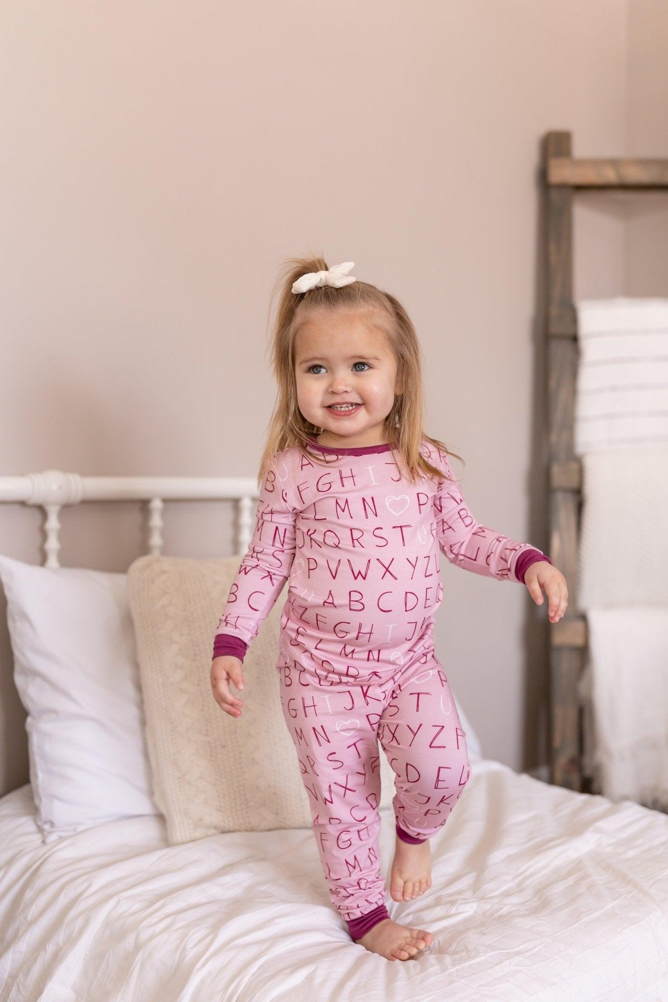 I <3 U ABC 2pc Bamboo Pajama Set - Berry - Little Joy Co.