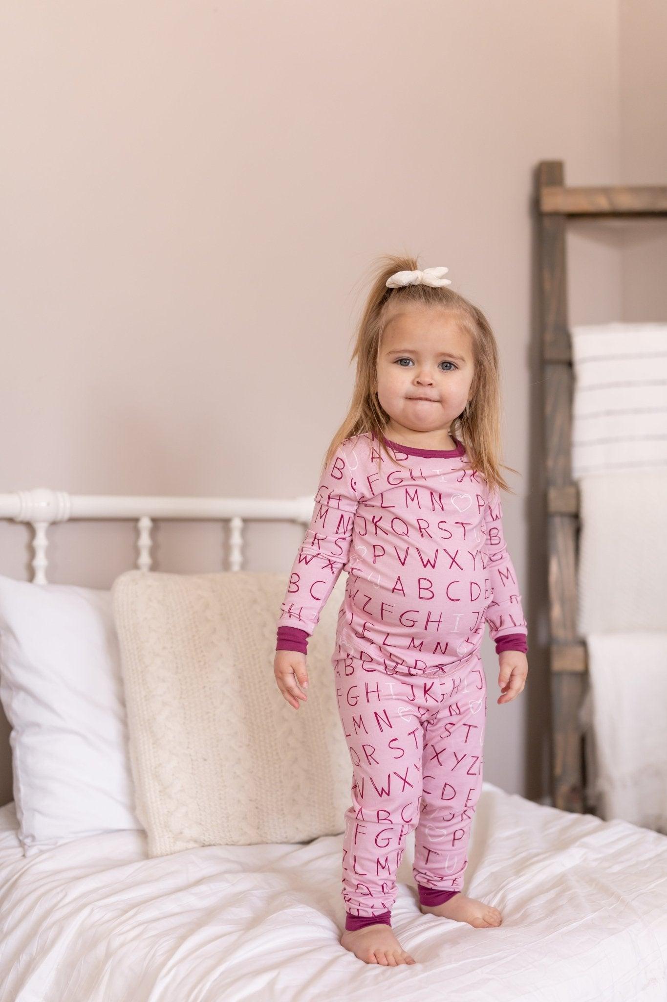 I <3 U ABC 2pc Bamboo Pajama Set - Berry - Little Joy Co.