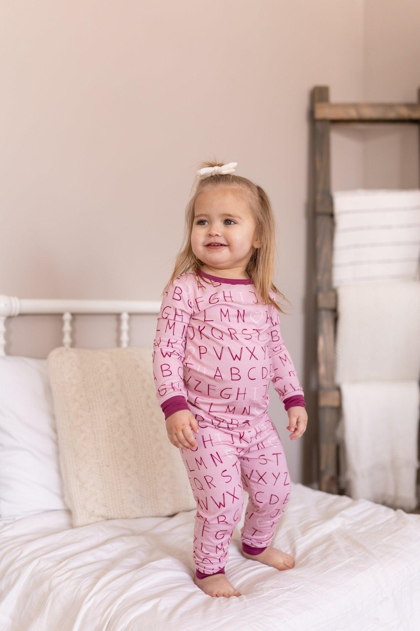 I <3 U ABC 2pc Bamboo Pajama Set - Berry - Little Joy Co.