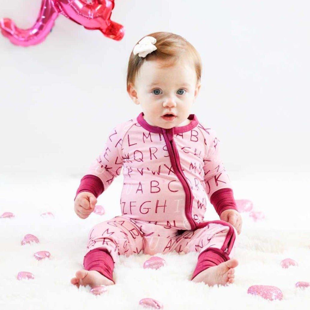 I <3 U ABC Bamboo Zippy Romper - Berry - Little Joy Co.