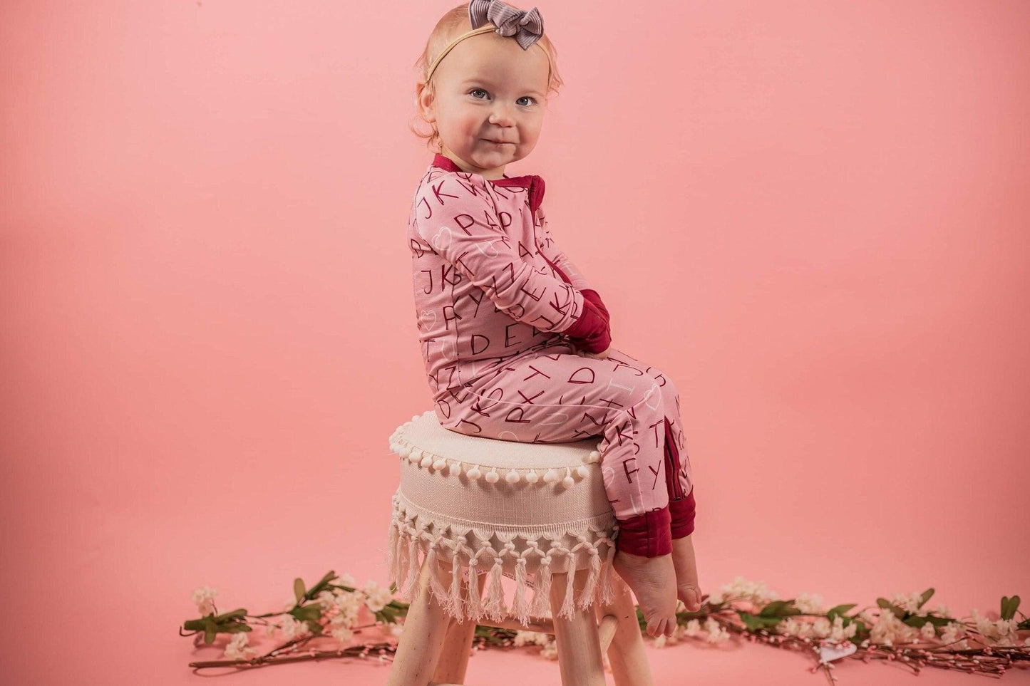 I <3 U ABC Bamboo Zippy Romper - Berry - Little Joy Co.