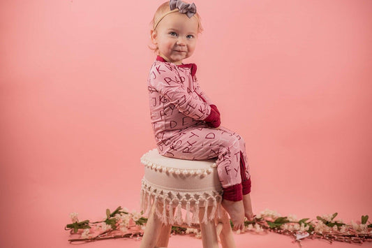 I <3 U ABC Bamboo Zippy Romper - Berry - Little Joy Co.