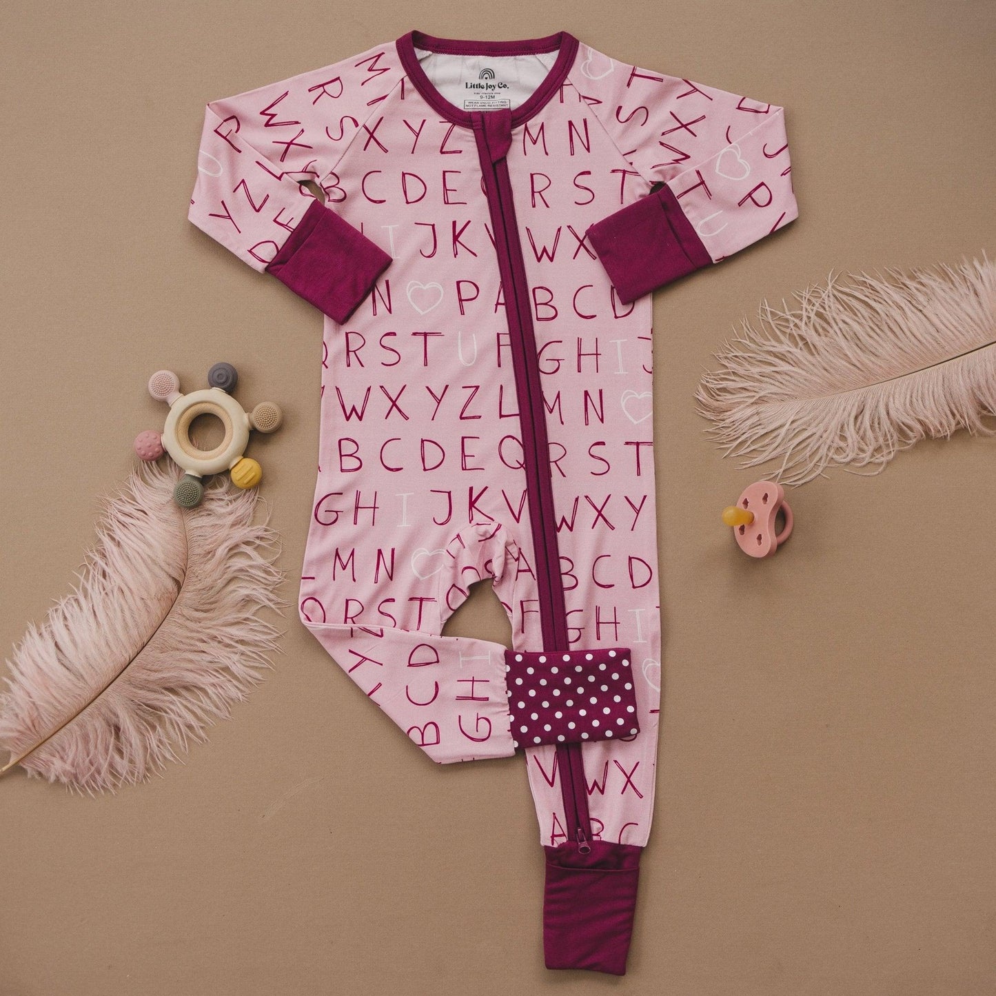 I <3 U ABC Bamboo Zippy Romper - Berry - Little Joy Co.