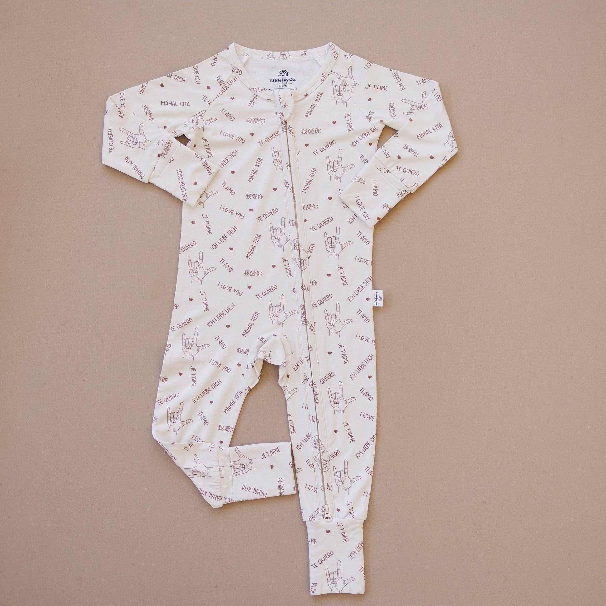 I Love You Multilingual Bamboo Zippy Romper - Little Joy Co.