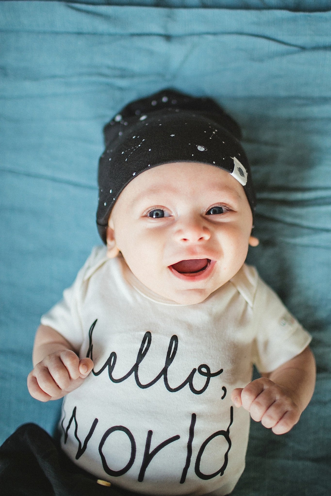 Hello World Black Organic Baby Onesie®