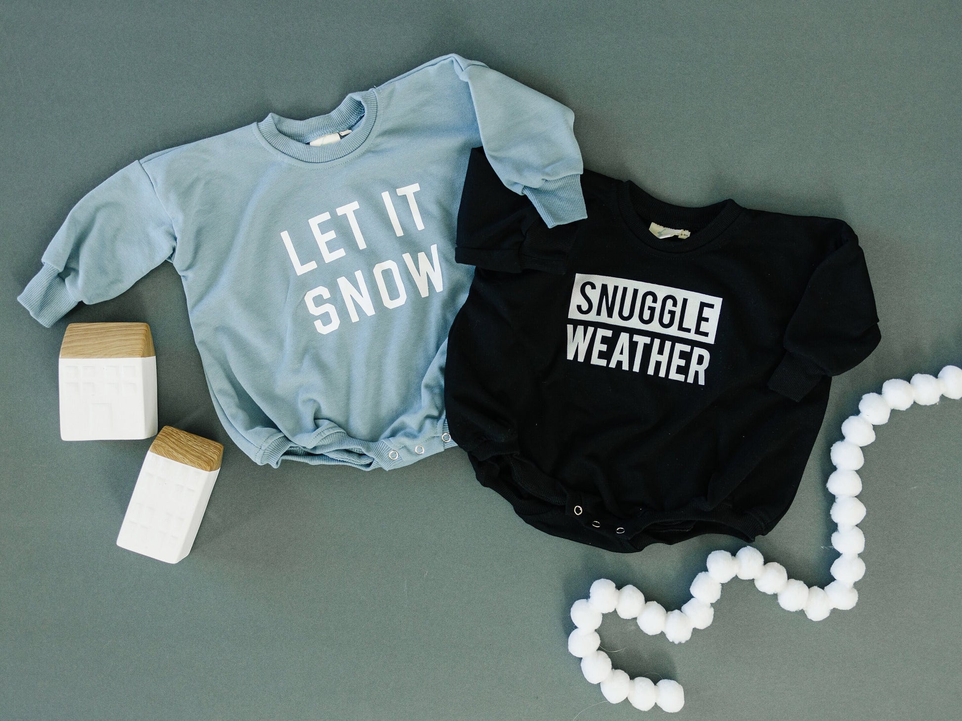 SNUGGLE WEATHER Graphic Oversized Sweatshirt Romper - Bubble Romper - Sweatshirt Bubble Romper - Baby Boy Clothes - Winter - Neutral Outfit