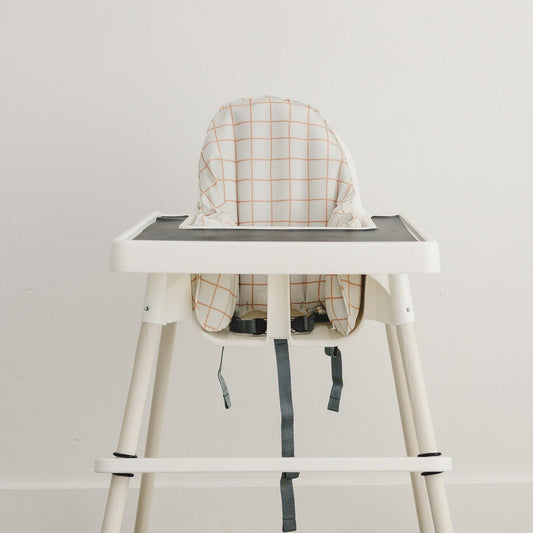 Camel Windowpane Plaid Cushion Cover for the IKEA Antilop Highchair - Wipeable IKEA Antilop Cushion Cover with Inflatable Cushion Insert Boy