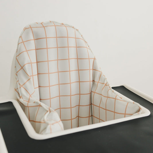 Camel Windowpane Plaid Cushion Cover for the IKEA Antilop Highchair - Wipeable IKEA Antilop Cushion Cover with Inflatable Cushion Insert Boy
