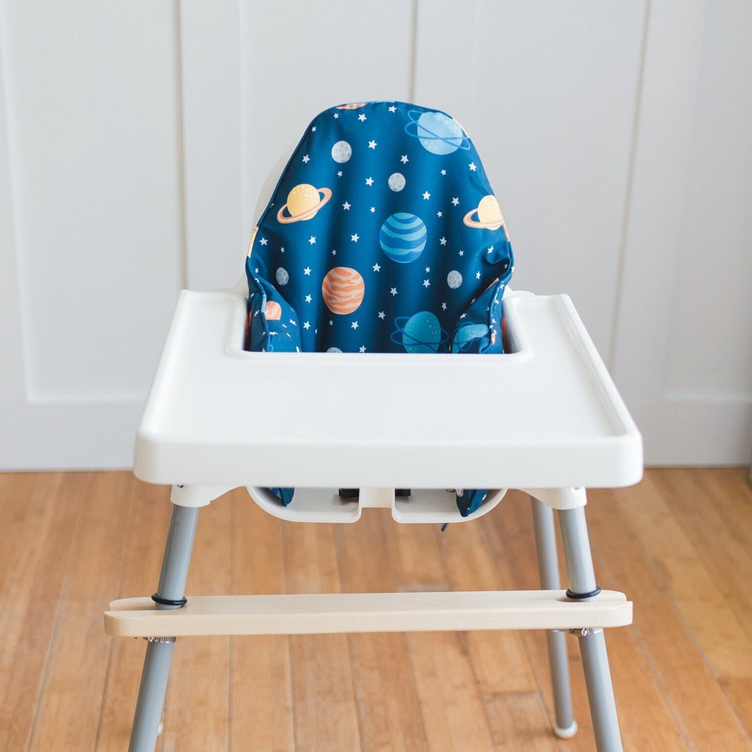 Space Cushion Cover for the IKEA Antilop Highchair - Planets Wipeable IKEA Antilop Cushion Cover with Inflatable Cushion Insert