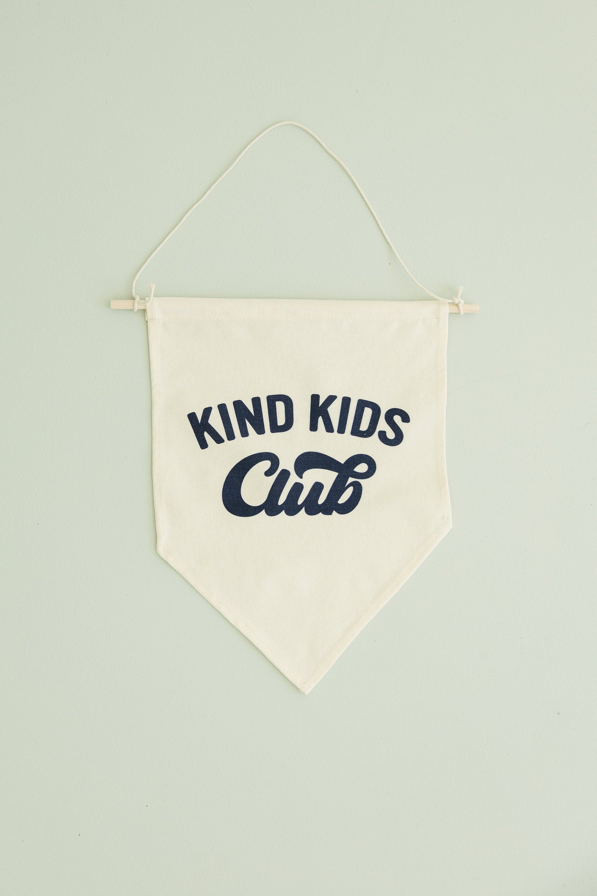 KIND KIDS CLUB Hanging Canvas Pennant - Natural Canvas Banner - Baby Boy Nursery Decor - Girls or Boys Playroom Flag - Kids Play Room Decor