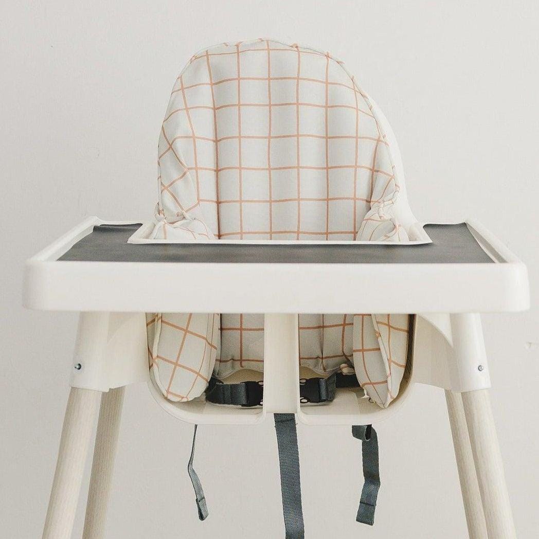 Camel Windowpane Plaid Cushion Cover for the IKEA Antilop Highchair - Wipeable IKEA Antilop Cushion Cover with Inflatable Cushion Insert Boy