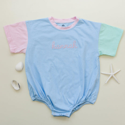 Custom Embroidered Baby Colorblock T - Shirt Romper - Little Joy Co.