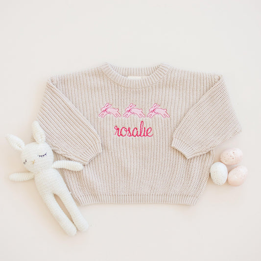 Custom Embroidered Easter Knit Sweater - Bunnies
