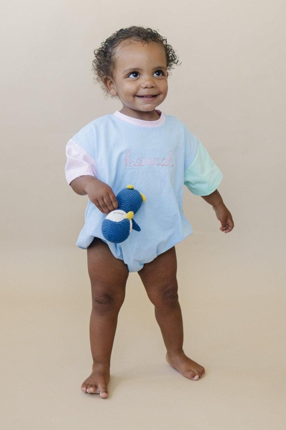 Custom Embroidered Baby Colorblock T - Shirt Romper - Little Joy Co.