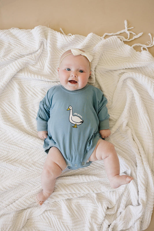 Silly Goose Bamboo Baby Romper - teal or blue