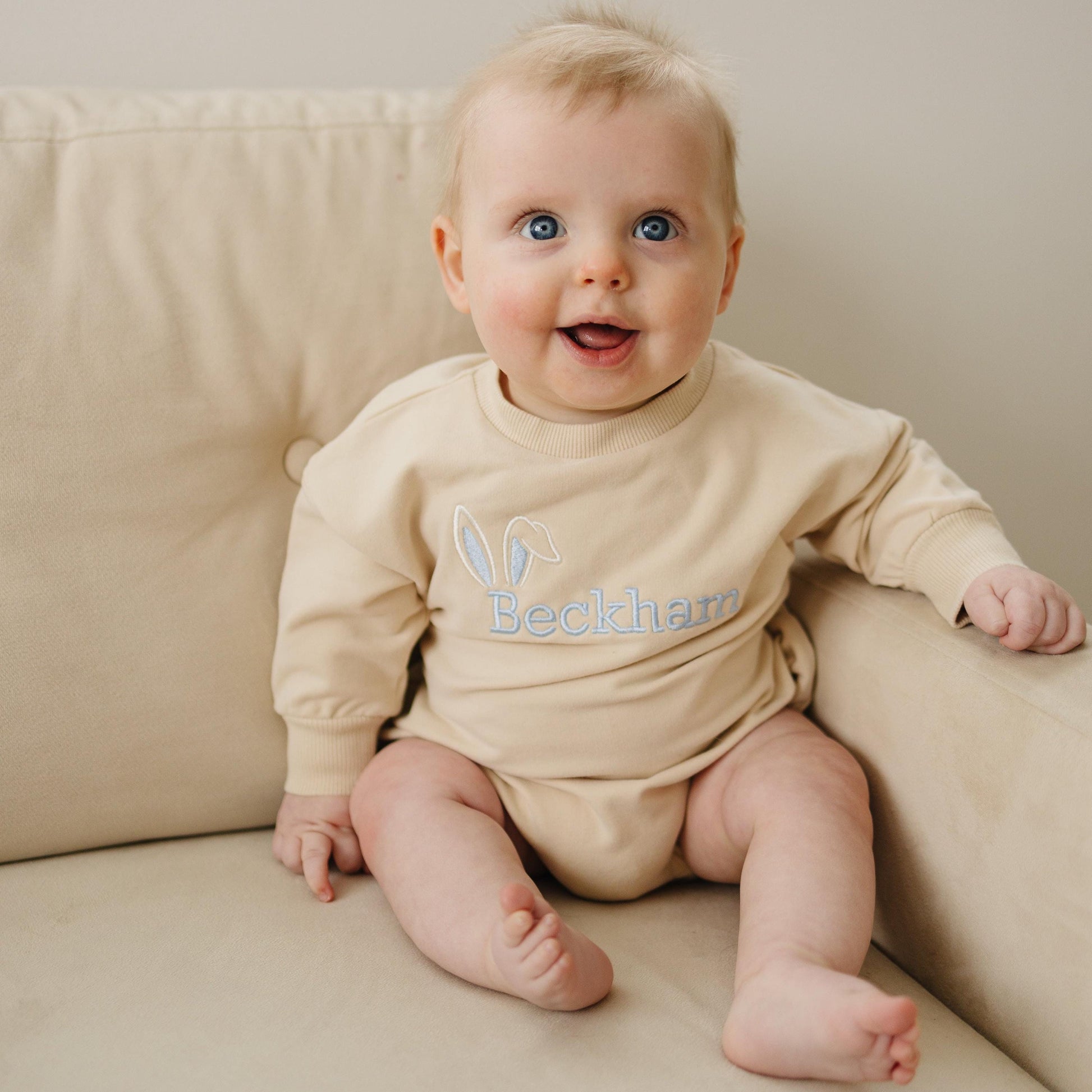 Custom Embroidered Easter Organic Cotton Sweatshirt Romper - Bunny Ears