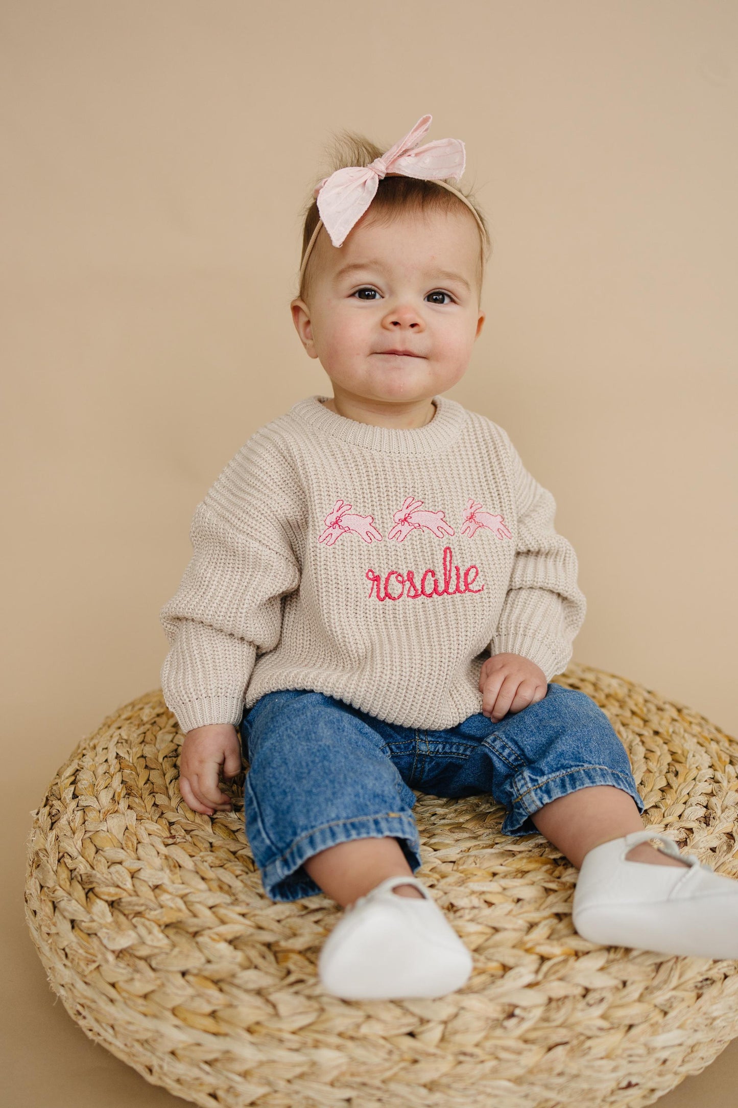 Custom Embroidered Easter Knit Sweater - Bunnies