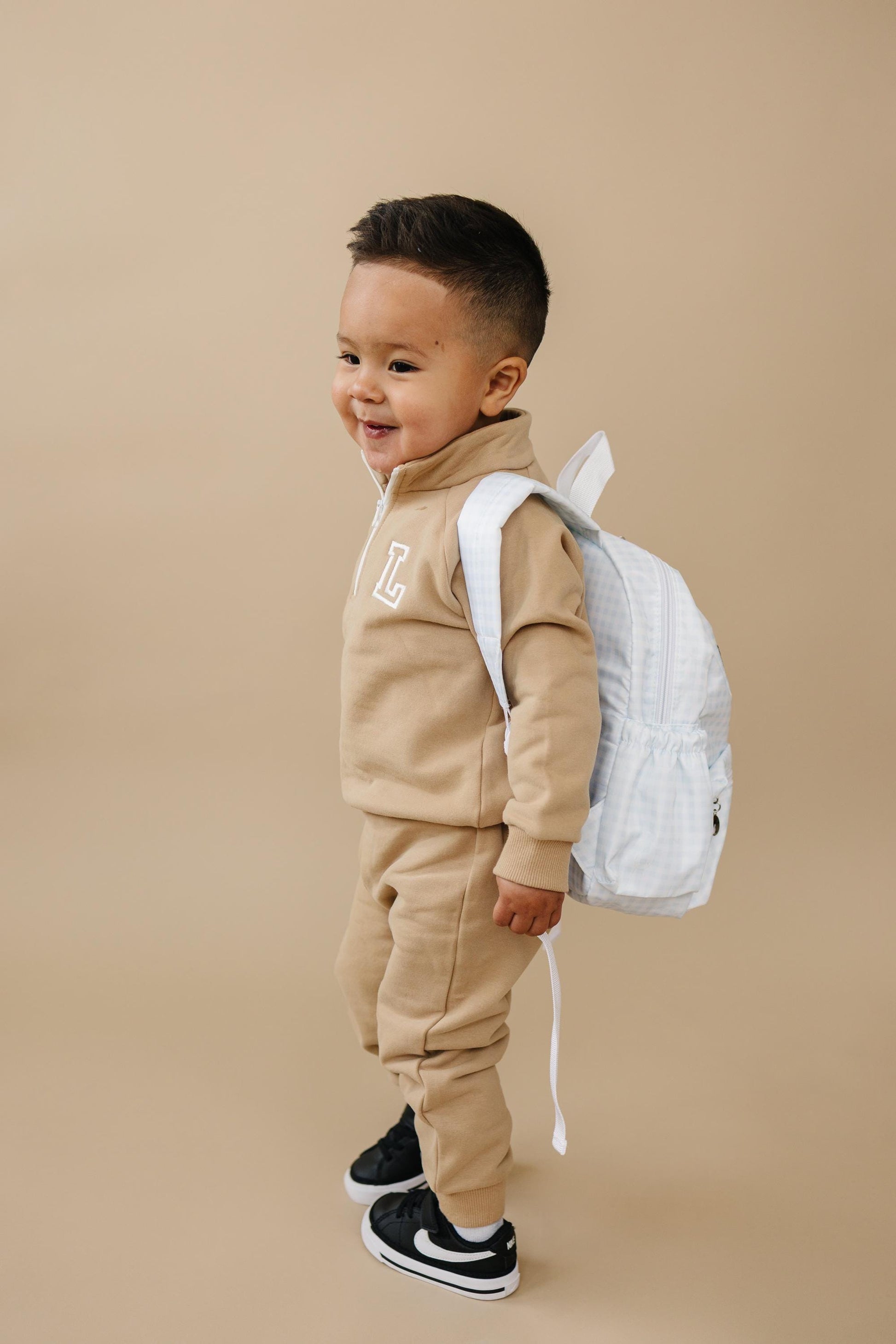 Custom Embroidered Gingham Toddler Backpack - Blue