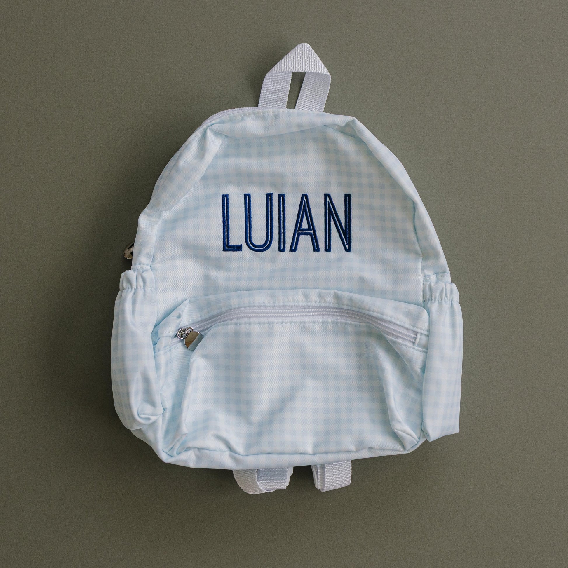 Custom Embroidered Gingham Toddler Backpack - Blue