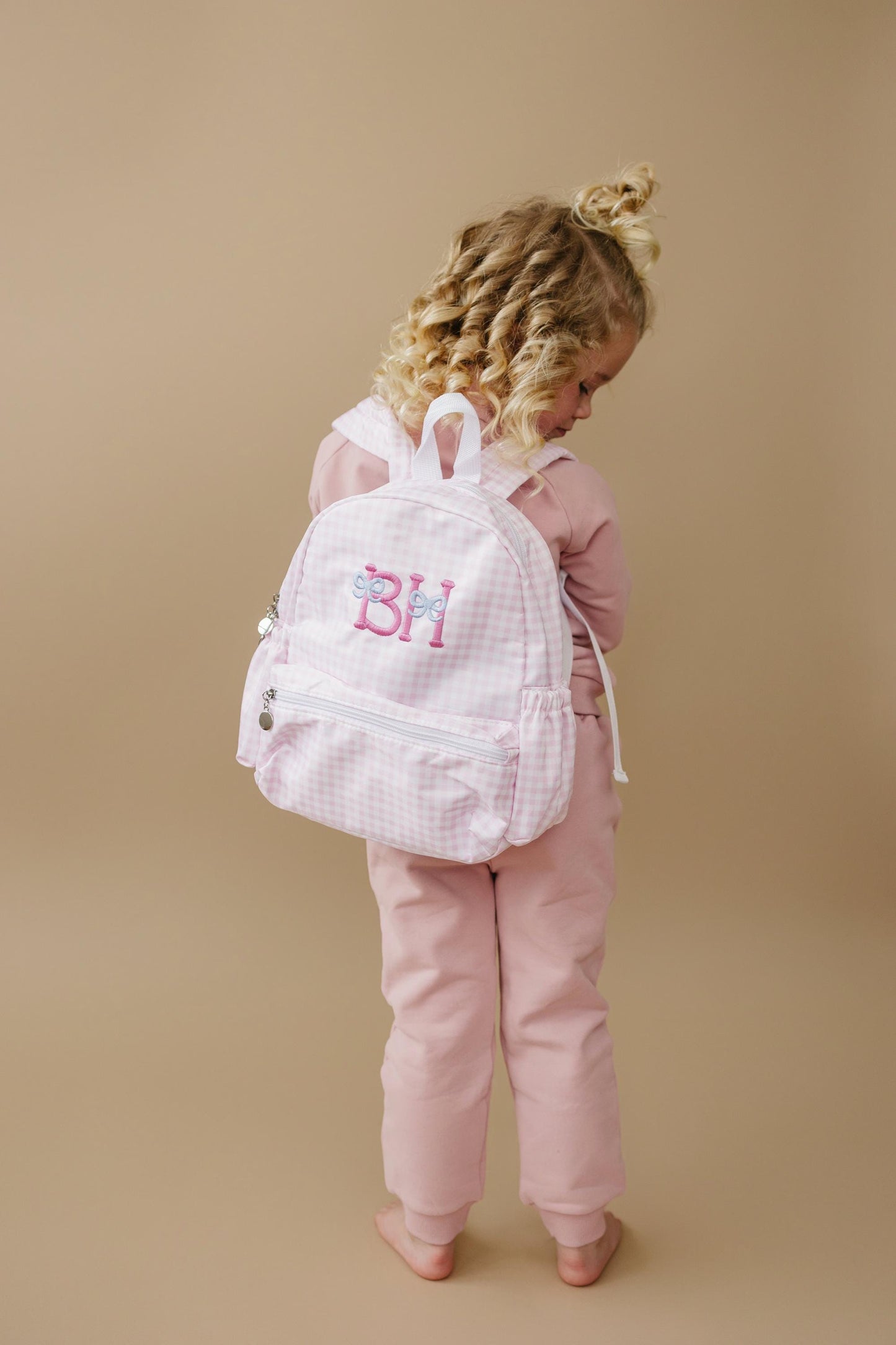 Custom Embroidered Gingham Toddler Backpack - Pink